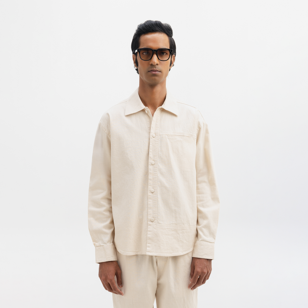 COTTON SPREAD COLLAR SHIRT - NATURAL