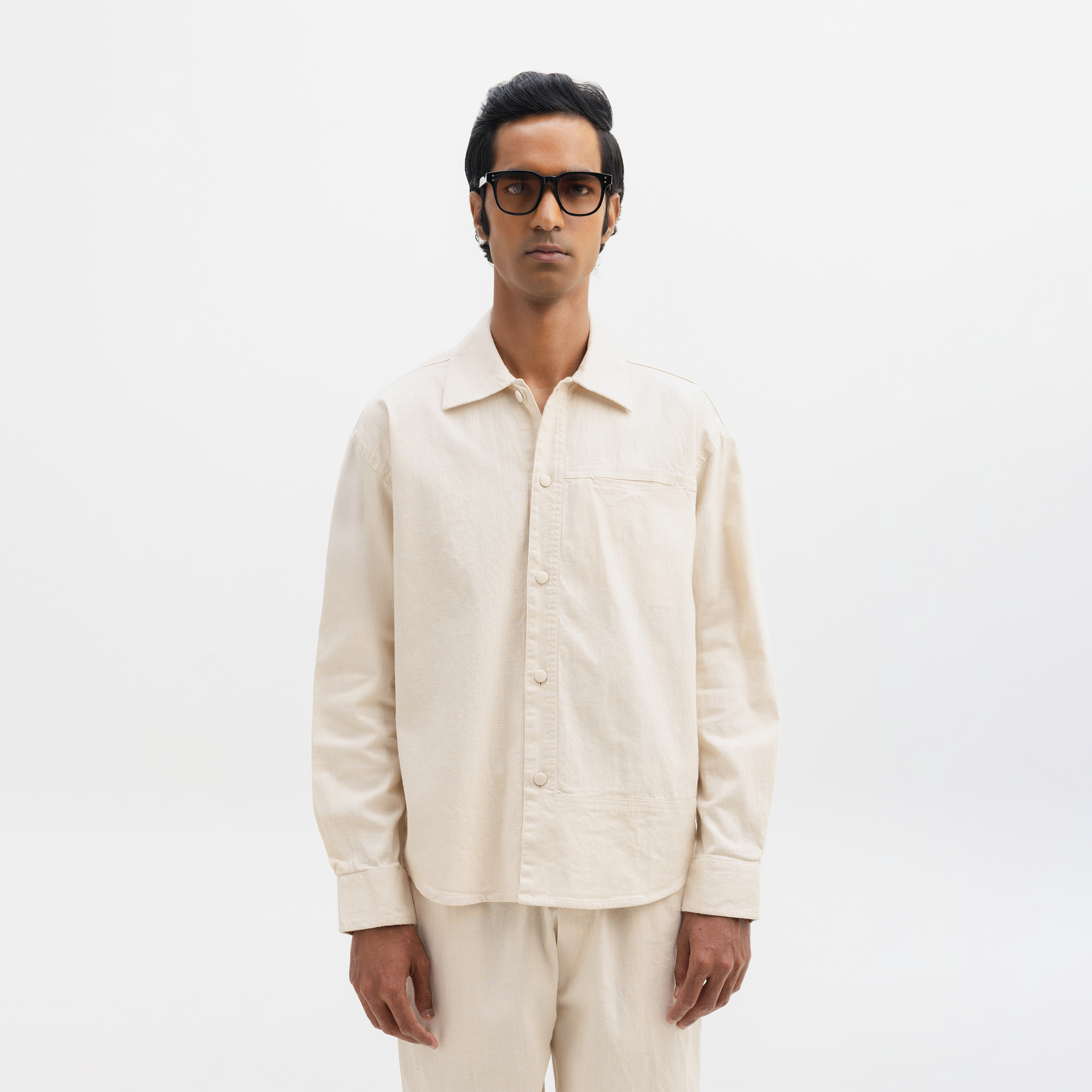 COTTON SPREAD COLLAR SHIRT - NATURAL