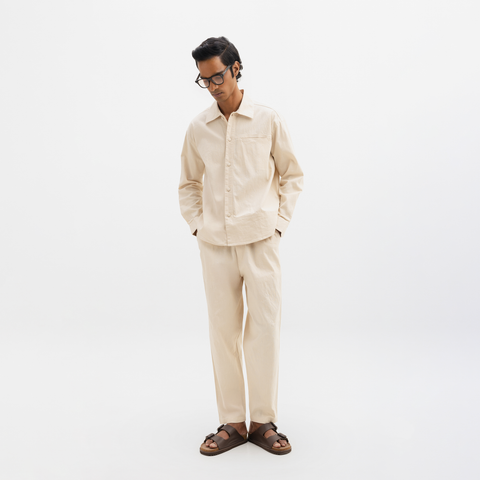 COTTON SPREAD COLLAR SHIRT- NATURAL