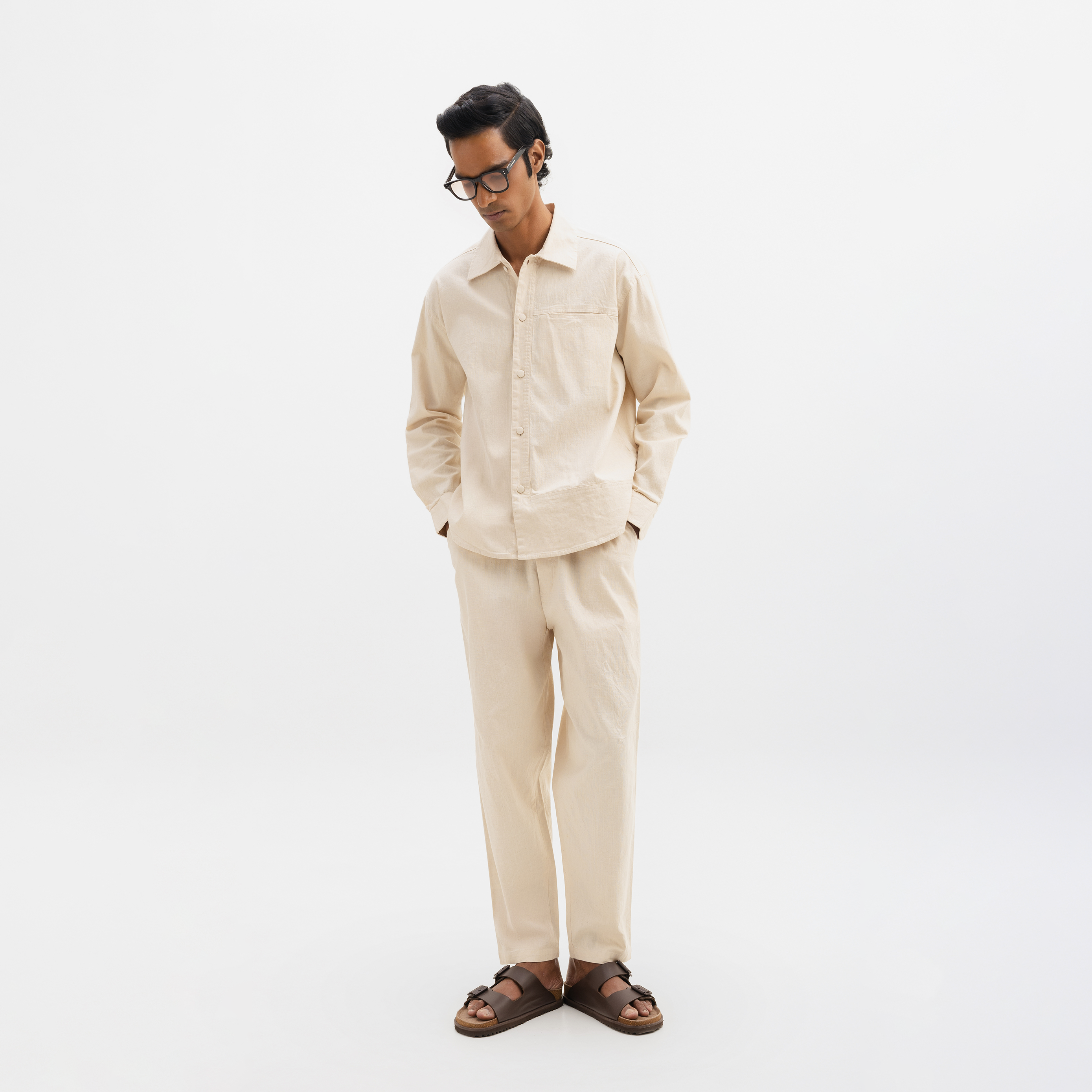 COTTON SPREAD COLLAR SHIRT - NATURAL