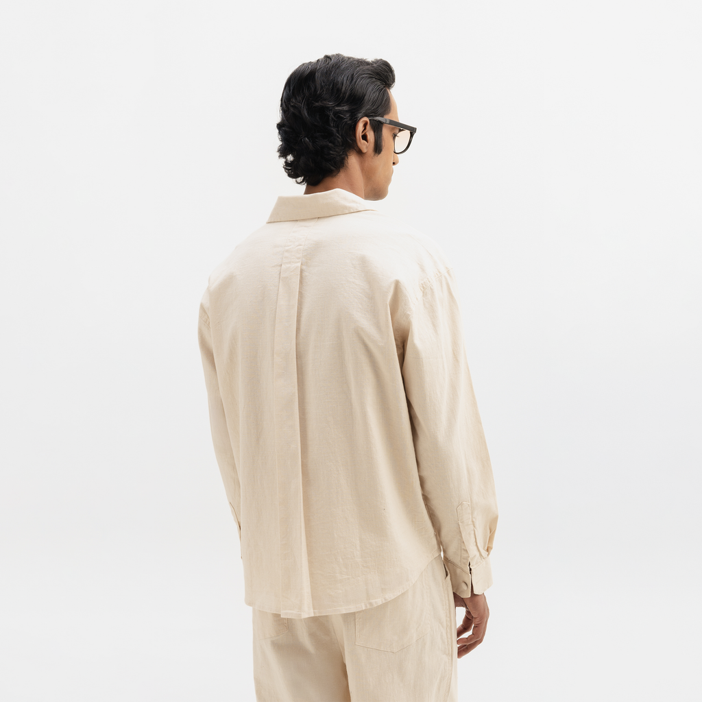 COTTON SPREAD COLLAR SHIRT - NATURAL