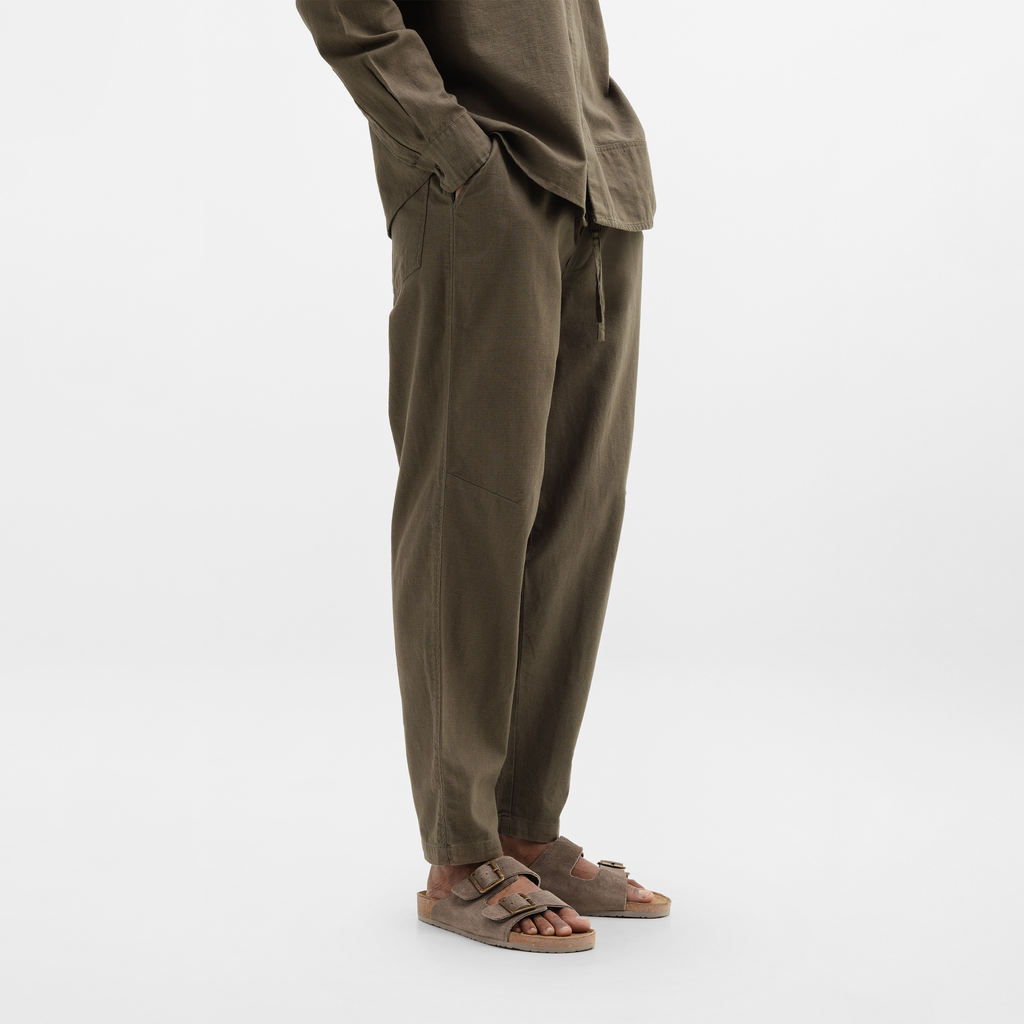 CURVED COTTON PANTS - OLIVE