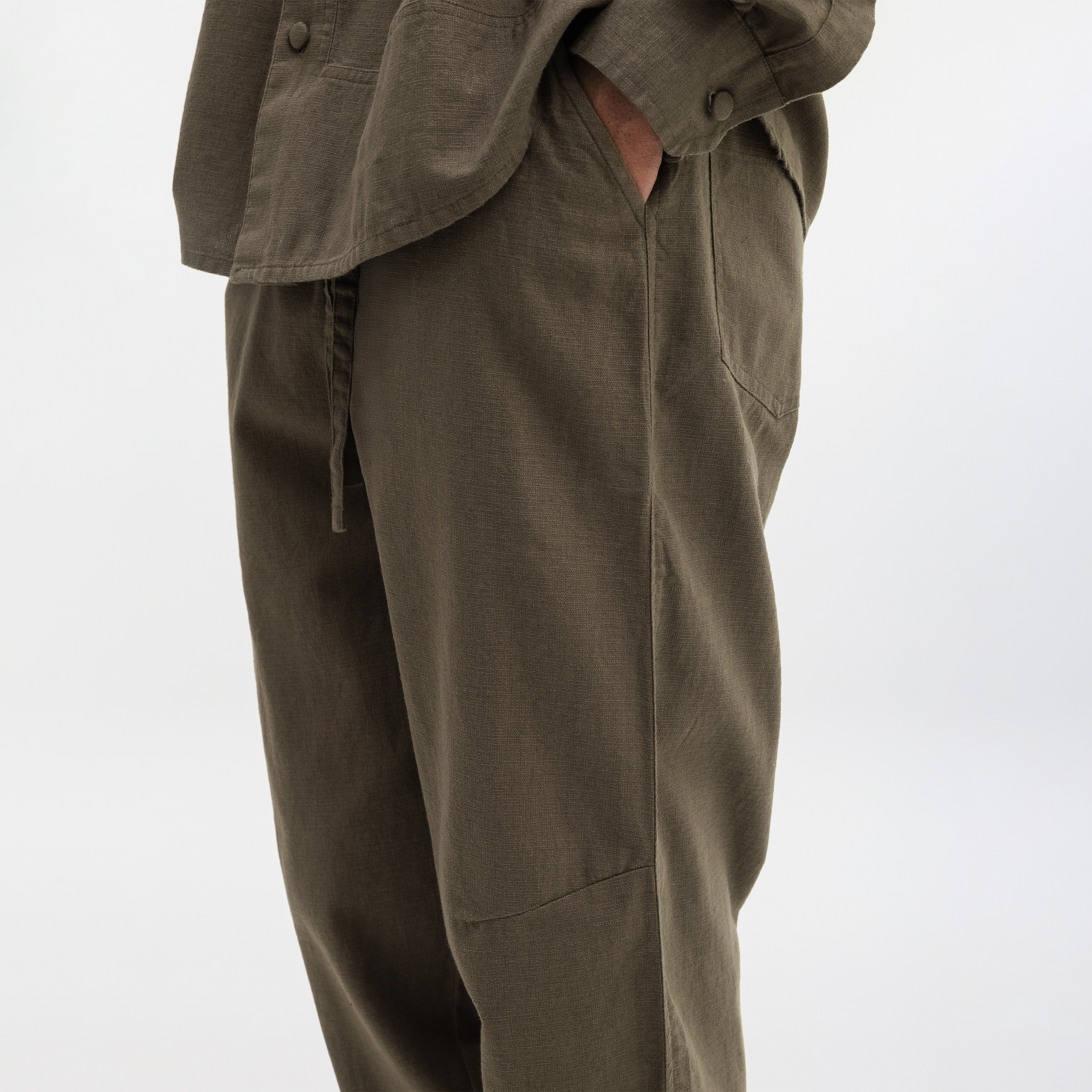 CURVED COTTON PANTS - OLIVE