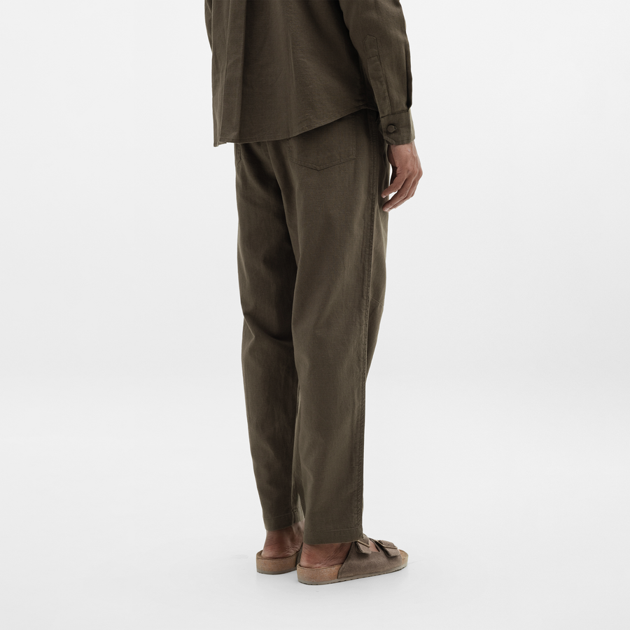 CURVED COTTON PANTS- OLIVE