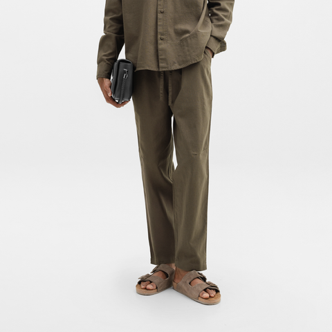 CURVED COTTON PANTS- OLIVE