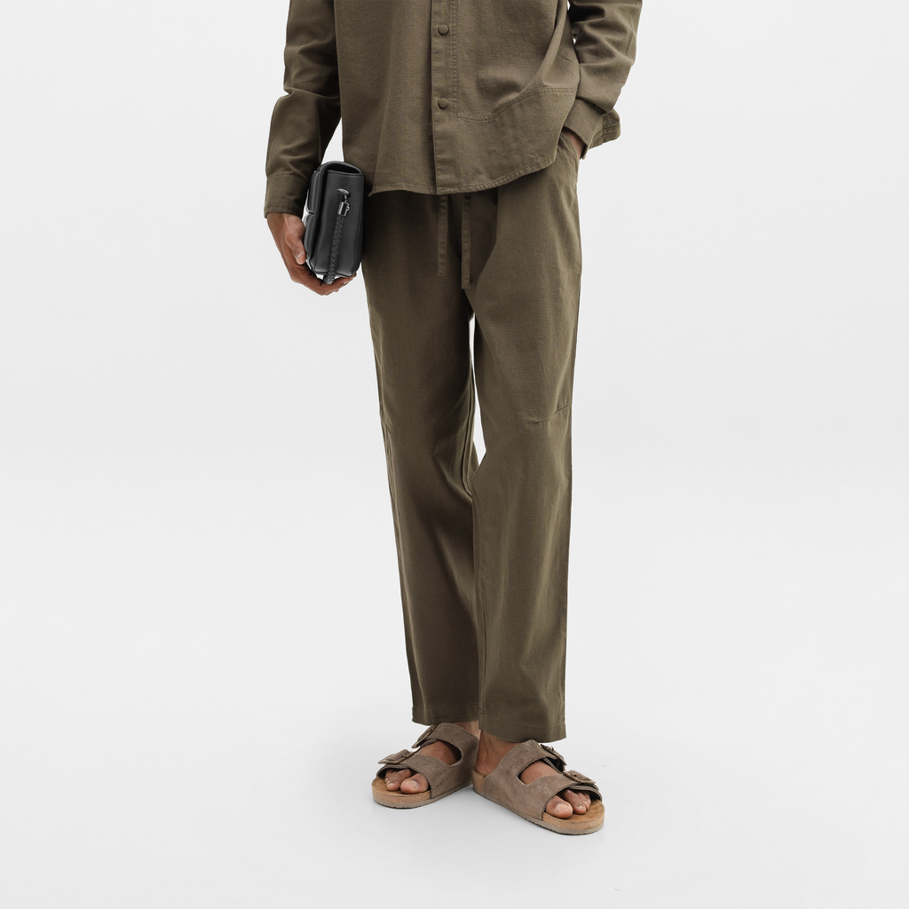CURVED COTTON PANTS - OLIVE