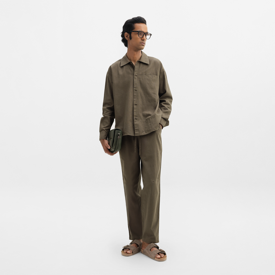CURVED COTTON PANTS- OLIVE
