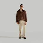 SUEDE TWO-WAY ZIP JACKET - BROWN
