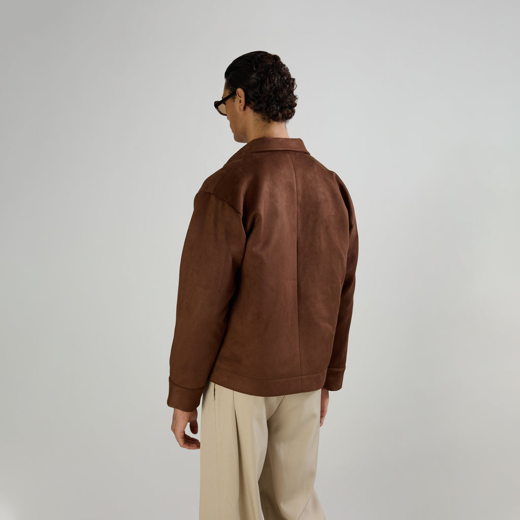 SUEDE TWO-WAY ZIP JACKET - BROWN