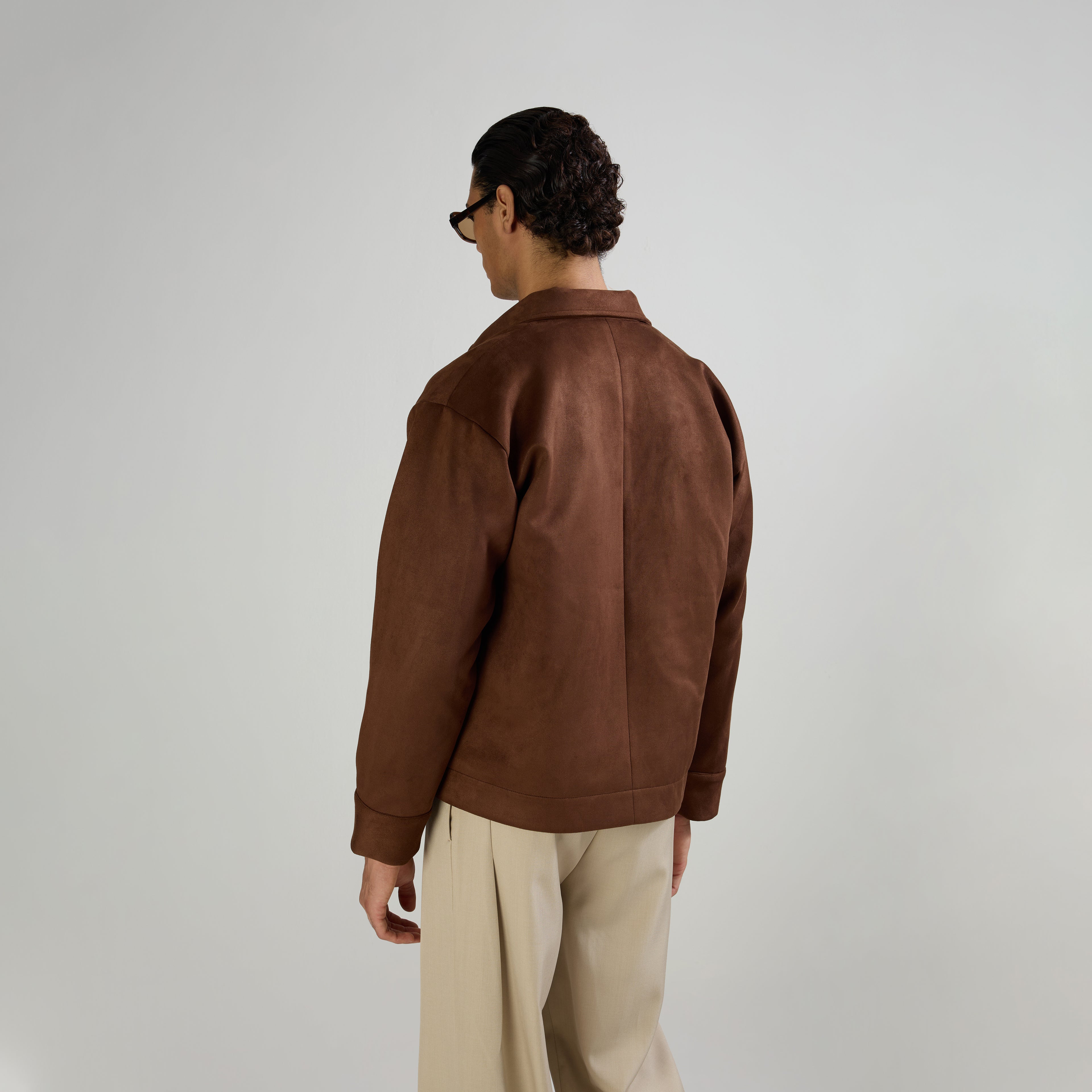 SUEDE TWO-WAY ZIP JACKET - BROWN