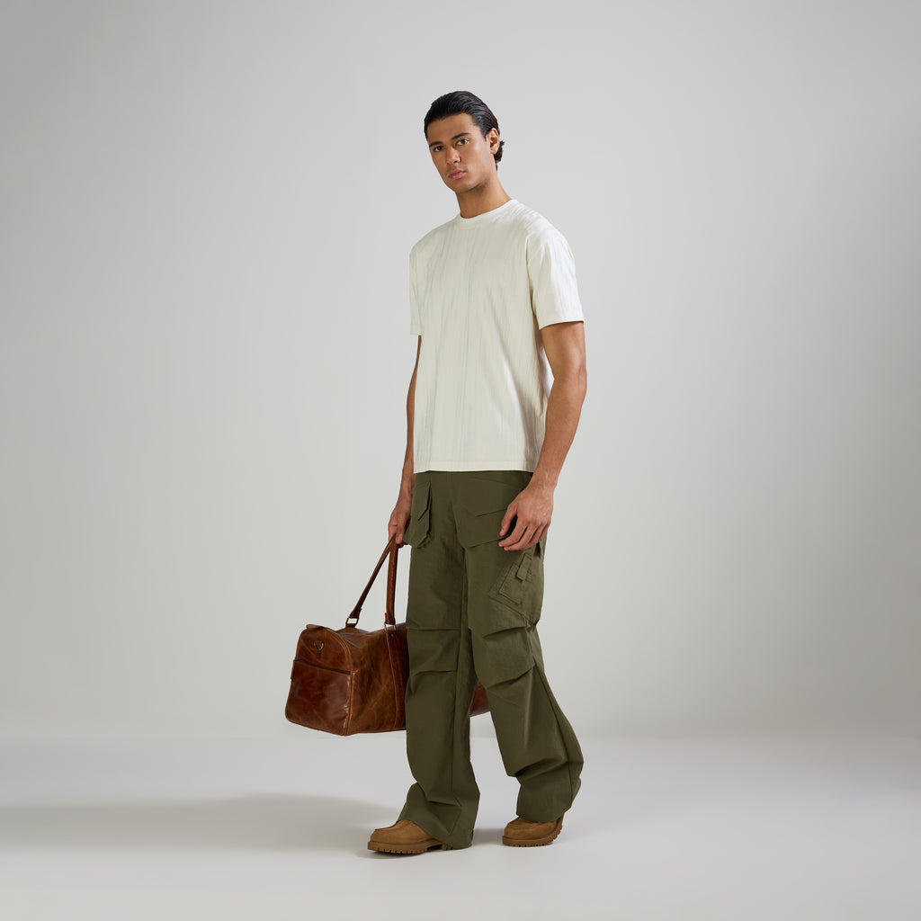 JACQUARD ROUND NECK T-SHIRT - OFF WHITE