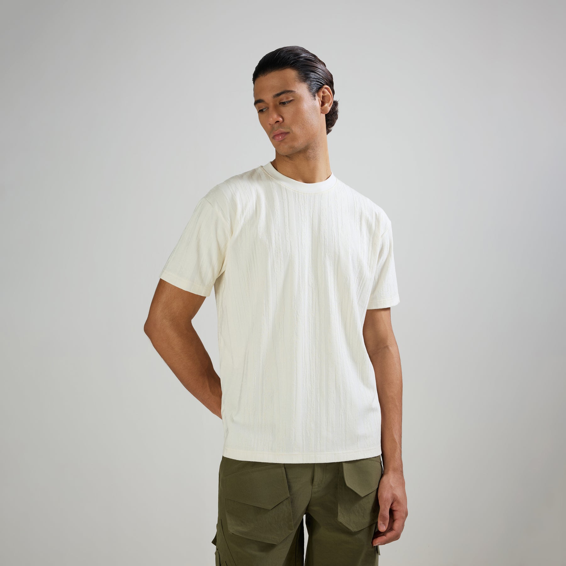 JACQUARD ROUND NECK T-SHIRT - OFF WHITE
