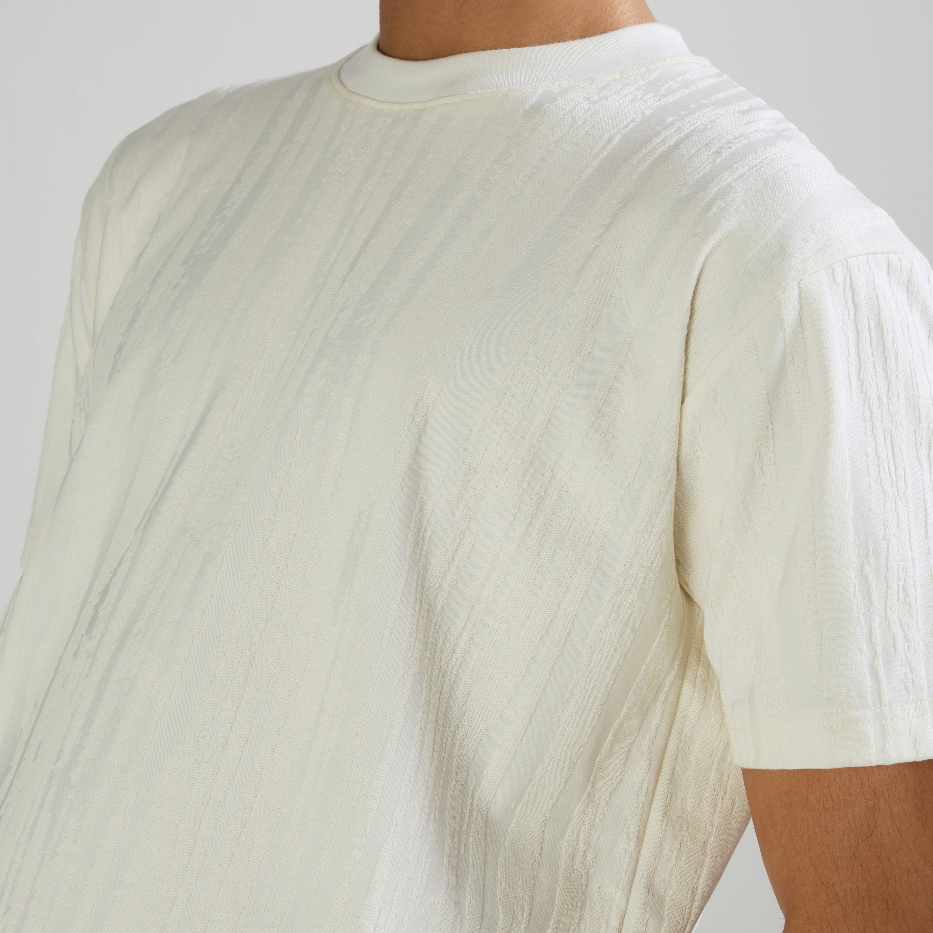 JACQUARD ROUND NECK T-SHIRT - OFF WHITE