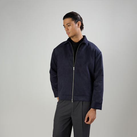 SUEDE TWO-WAY ZIP JACKE - NAVY
