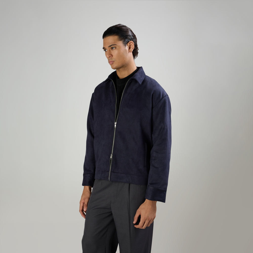 SUEDE TWO-WAY ZIP JACKE - NAVY