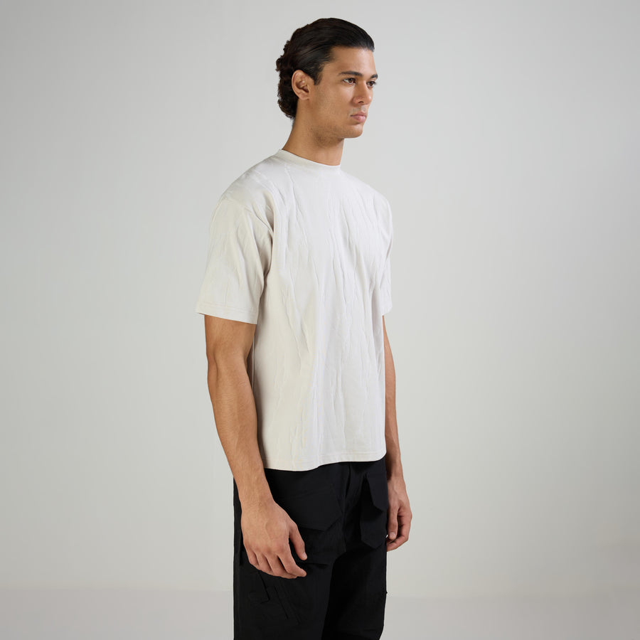 JACQUARD ROUND NECK T-SHIRT - MILD GREY