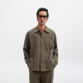COTTON SPREAD COLLAR SHIRT - OLIVE