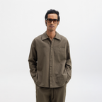 COTTON SPREAD COLLAR SHIRT - OLIVE