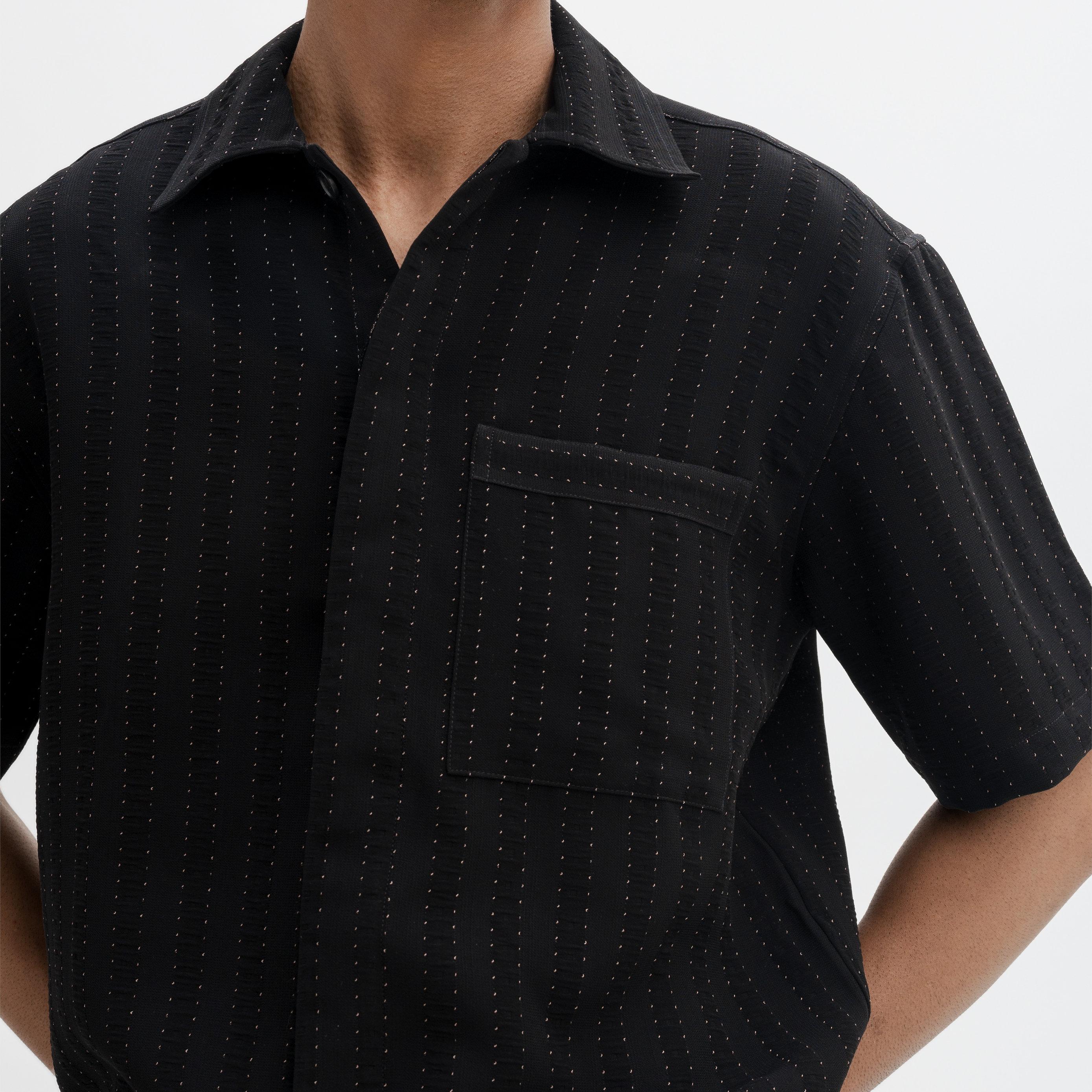 PINSTRIPE CUBAN SHIRT - JET BLACK