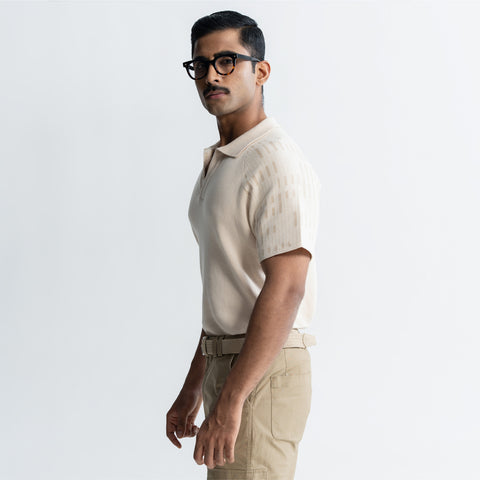 JACQUARD POLO T-SHIRT - SAND