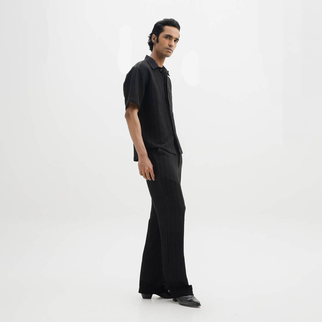 PINSTRIPE YAMAZAKI PANTS - JET BLACK