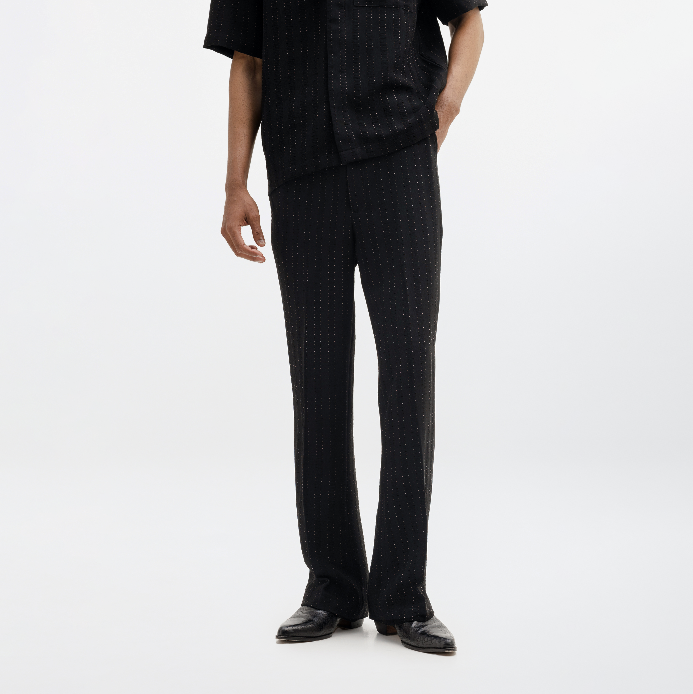 PINSTRIPE YAMAZAKI PANTS - JET BLACK