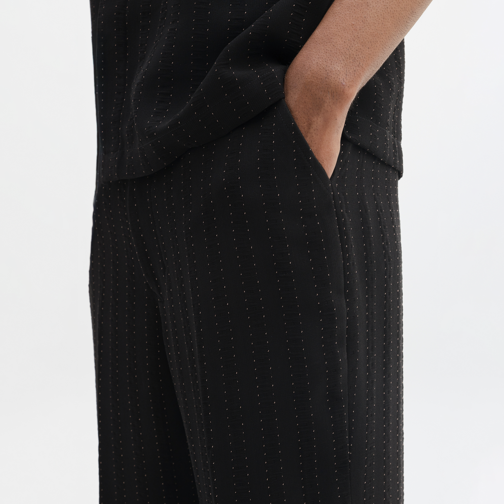 PINSTRIPE YAMAZAKI PANTS - JET BLACK
