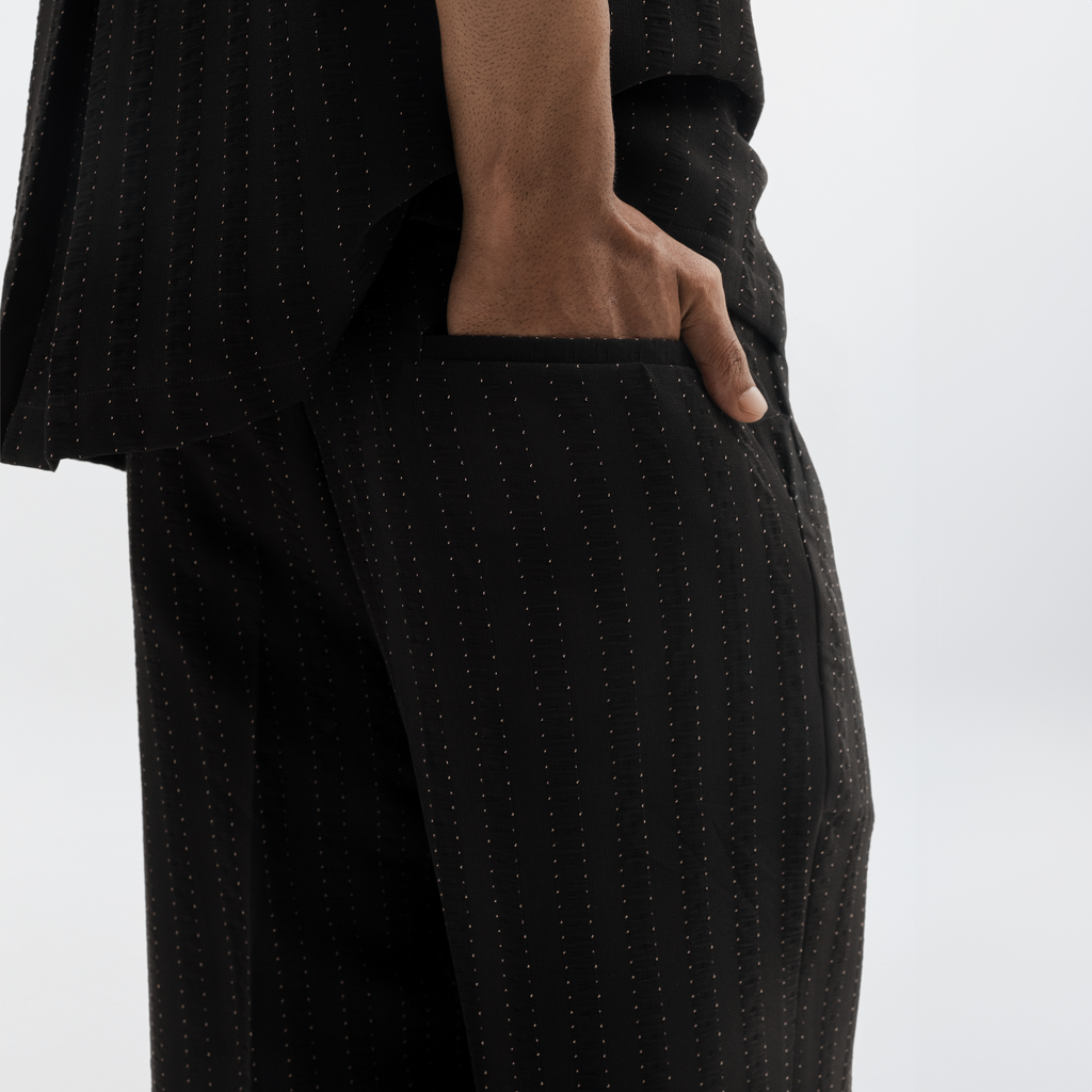 PINSTRIPE YAMAZAKI PANTS - JET BLACK