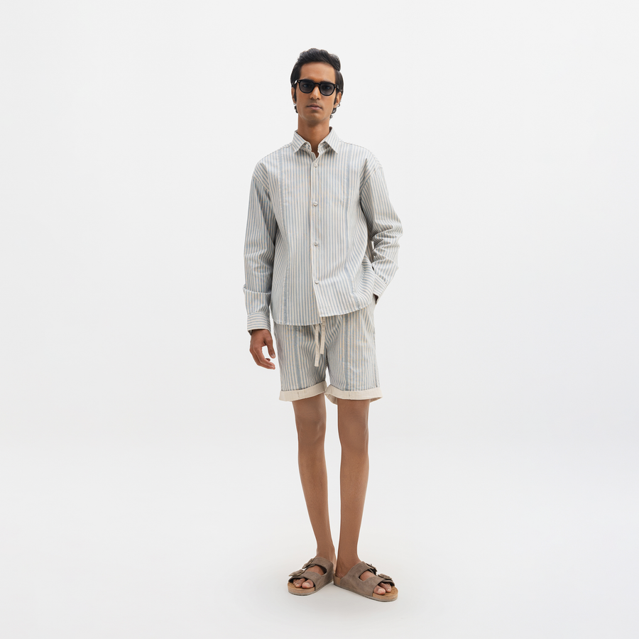ROLLED-UP HEM SHORTS- AQUA