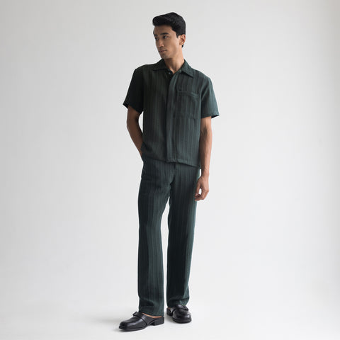 PINSTRIPE CUBAN SHIRT - FOREST GREEN