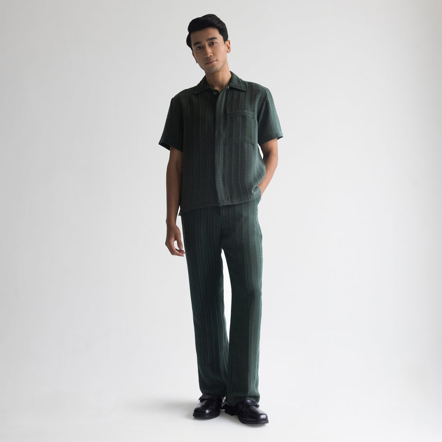 PINSTRIPE YAMAZAKI PANTS - FOREST GREEN
