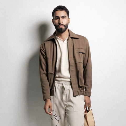CUT PLEAT BOMBER JACKET - KHAKI