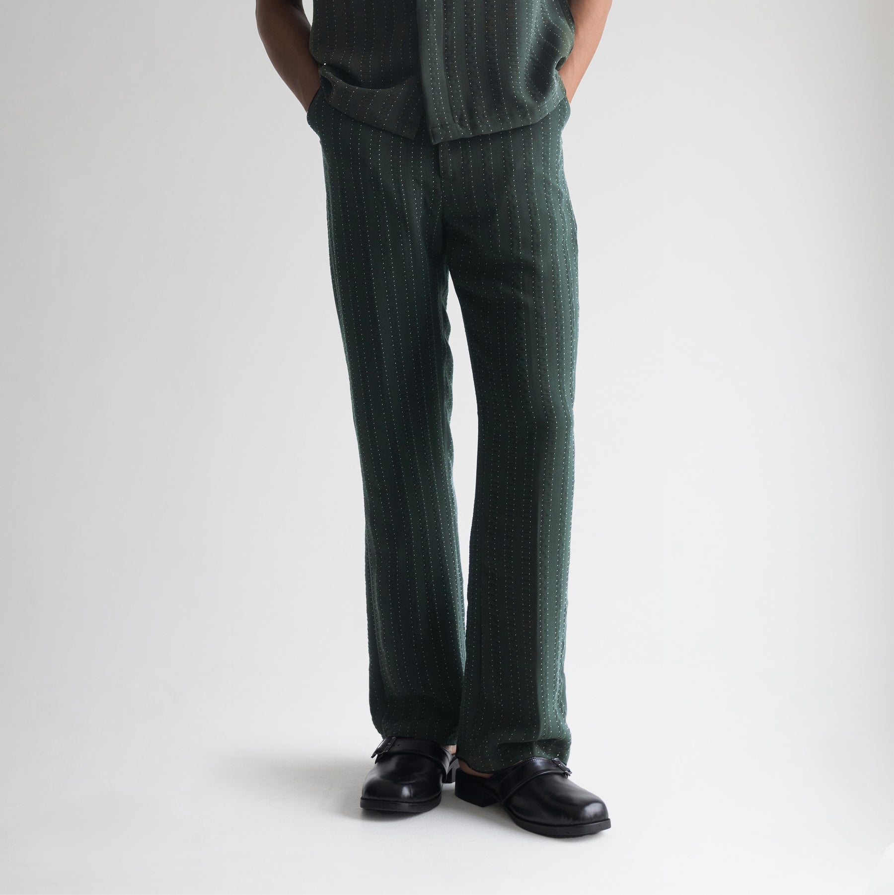 PINSTRIPE YAMAZAKI PANTS - FOREST GREEN