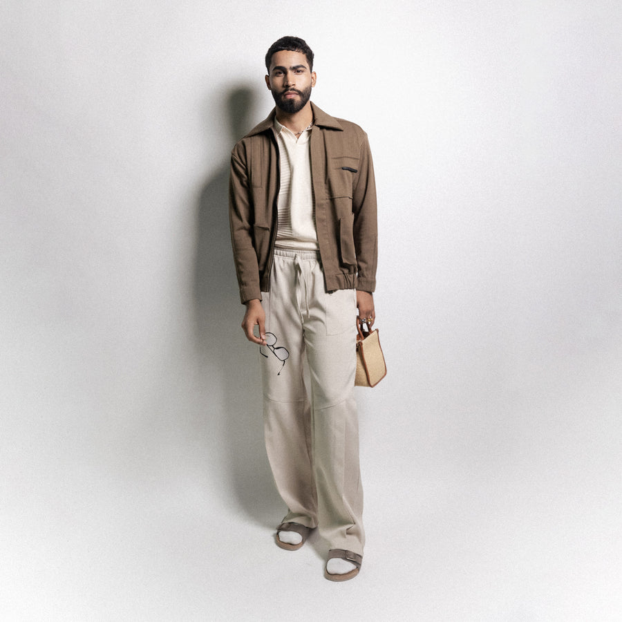 CUT PLEAT BOMBER JACKET - KHAKI