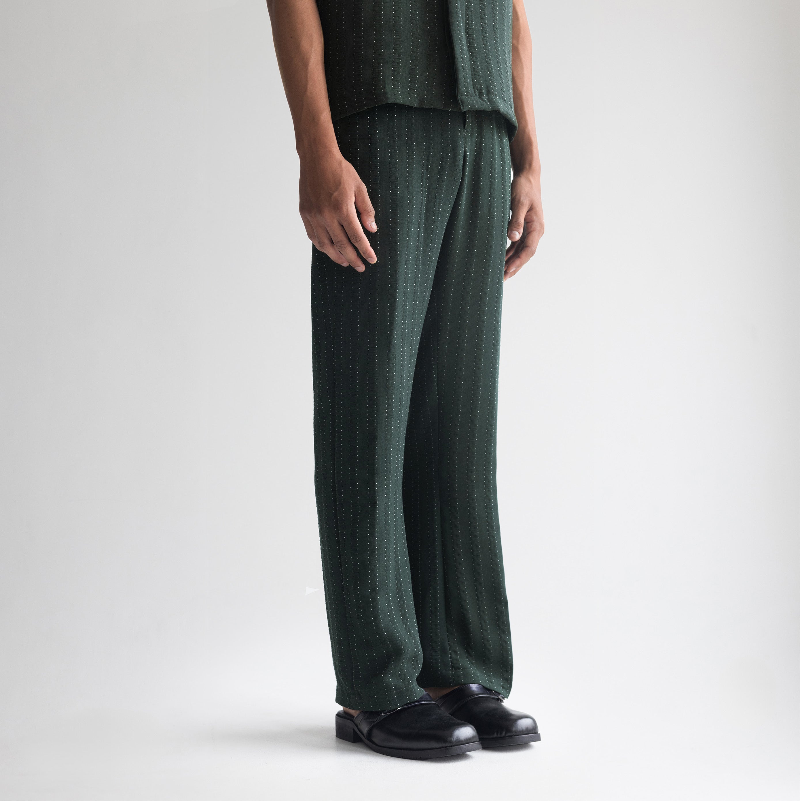 PINSTRIPE YAMAZAKI PANTS - FOREST GREEN
