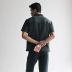 PINSTRIPE CUBAN SHIRT - FOREST GREEN