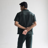 PINSTRIPE CUBAN SHIRT - FOREST GREEN