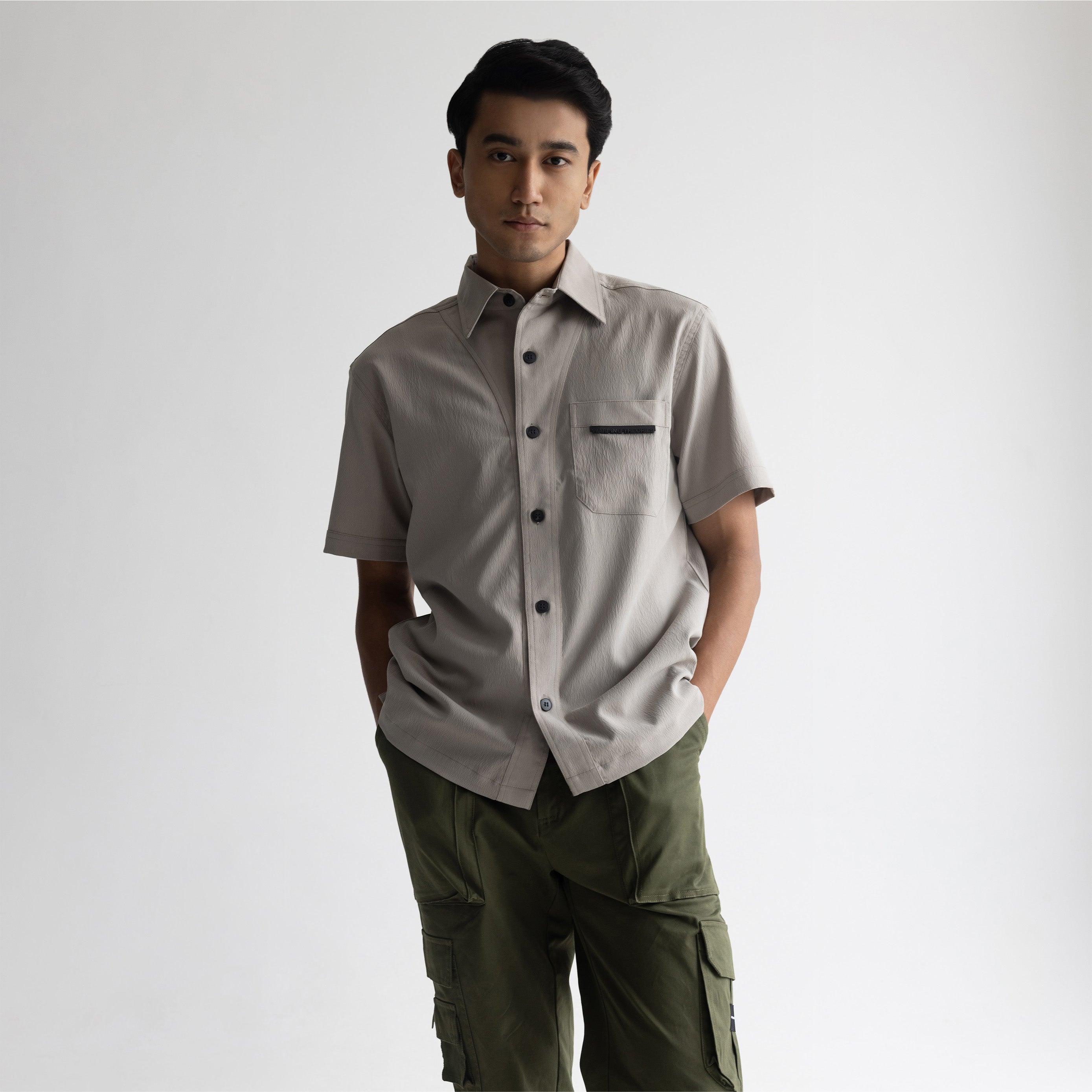 CRINKLE SHIRT - PALE CEMENT