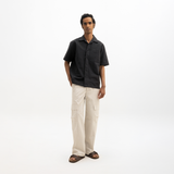 SEER SUCKER CUBAN SHIRT - BLACK