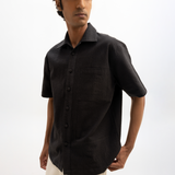 SEER SUCKER CUBAN SHIRT - BLACK