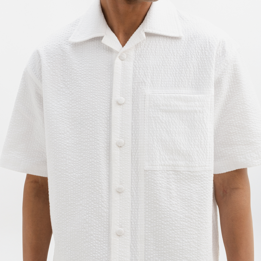 SEER SUCKER CUBAN SHIRT - WHITE