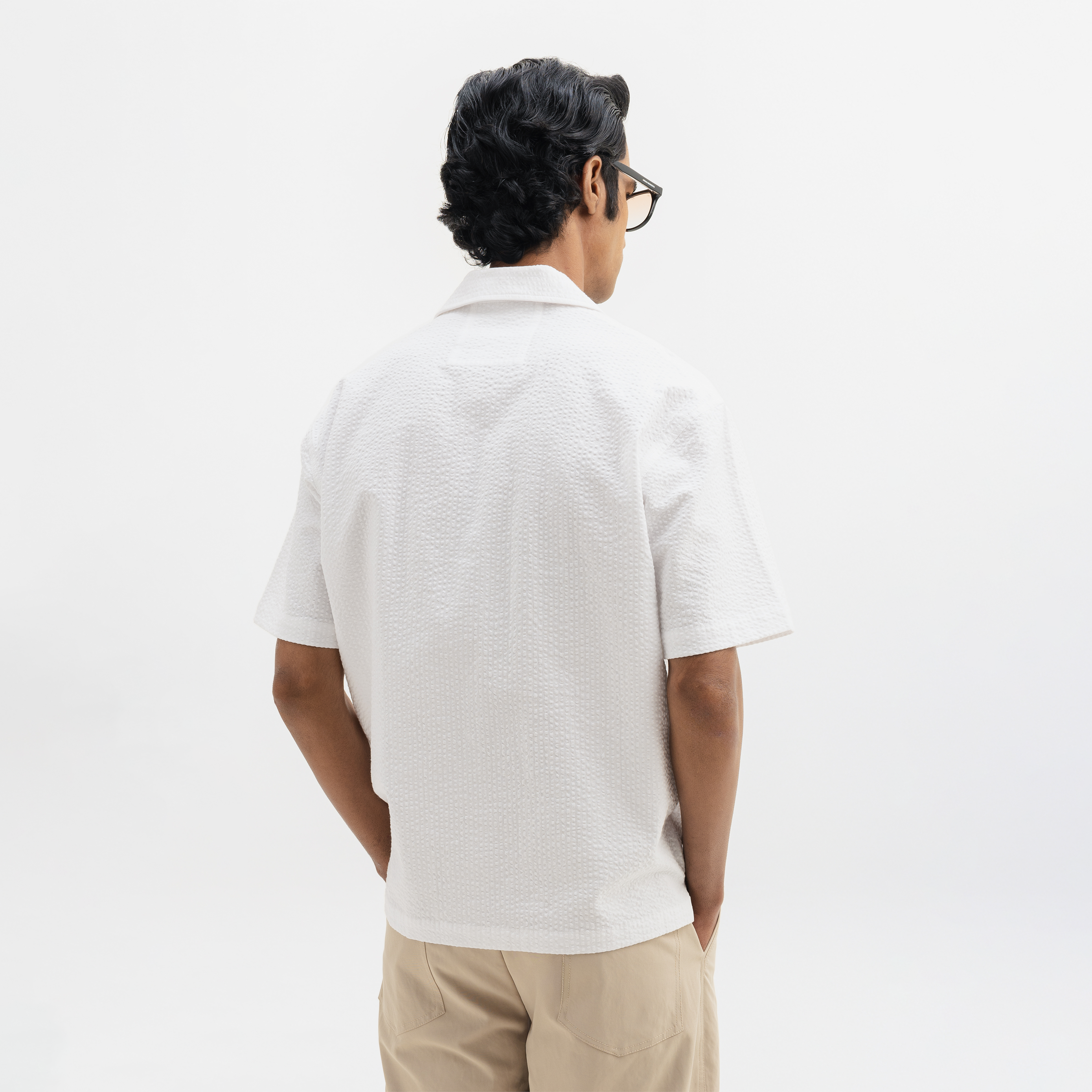 SEER SUCKER CUBAN SHIRT - WHITE