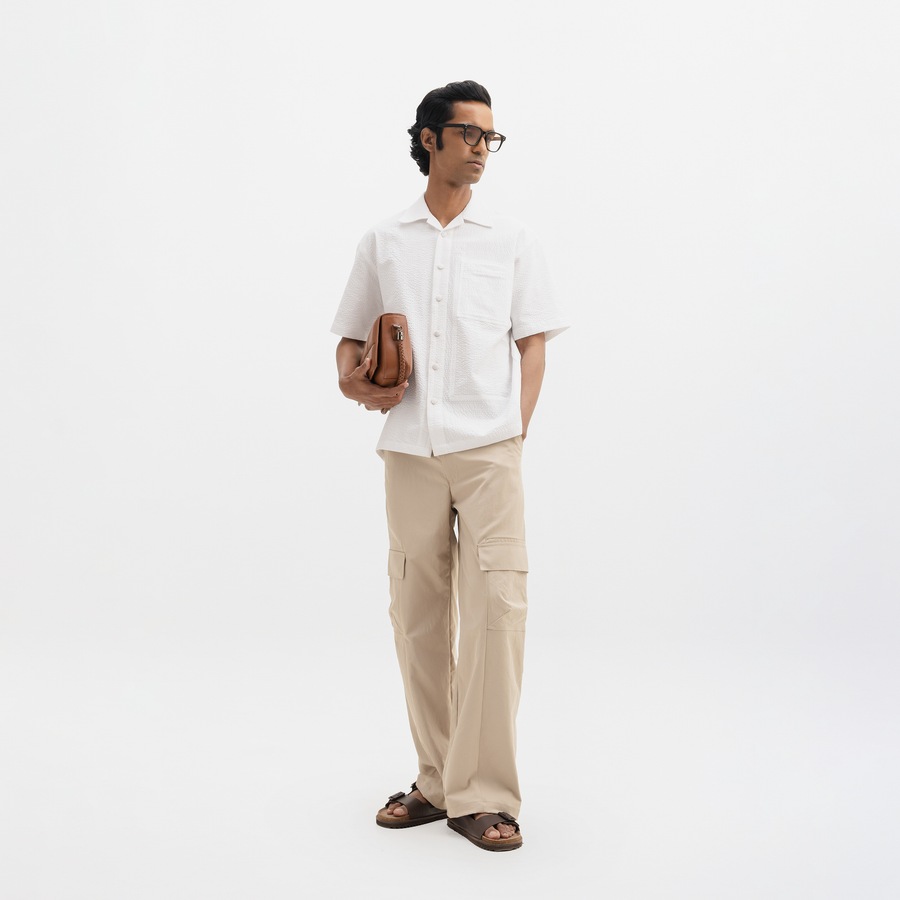 SEER SUCKER CUBAN SHIRT - WHITE