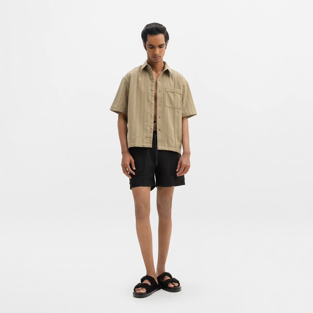 TWO TONED TWISTED YARN SHIRT - BAMBOO GREEN