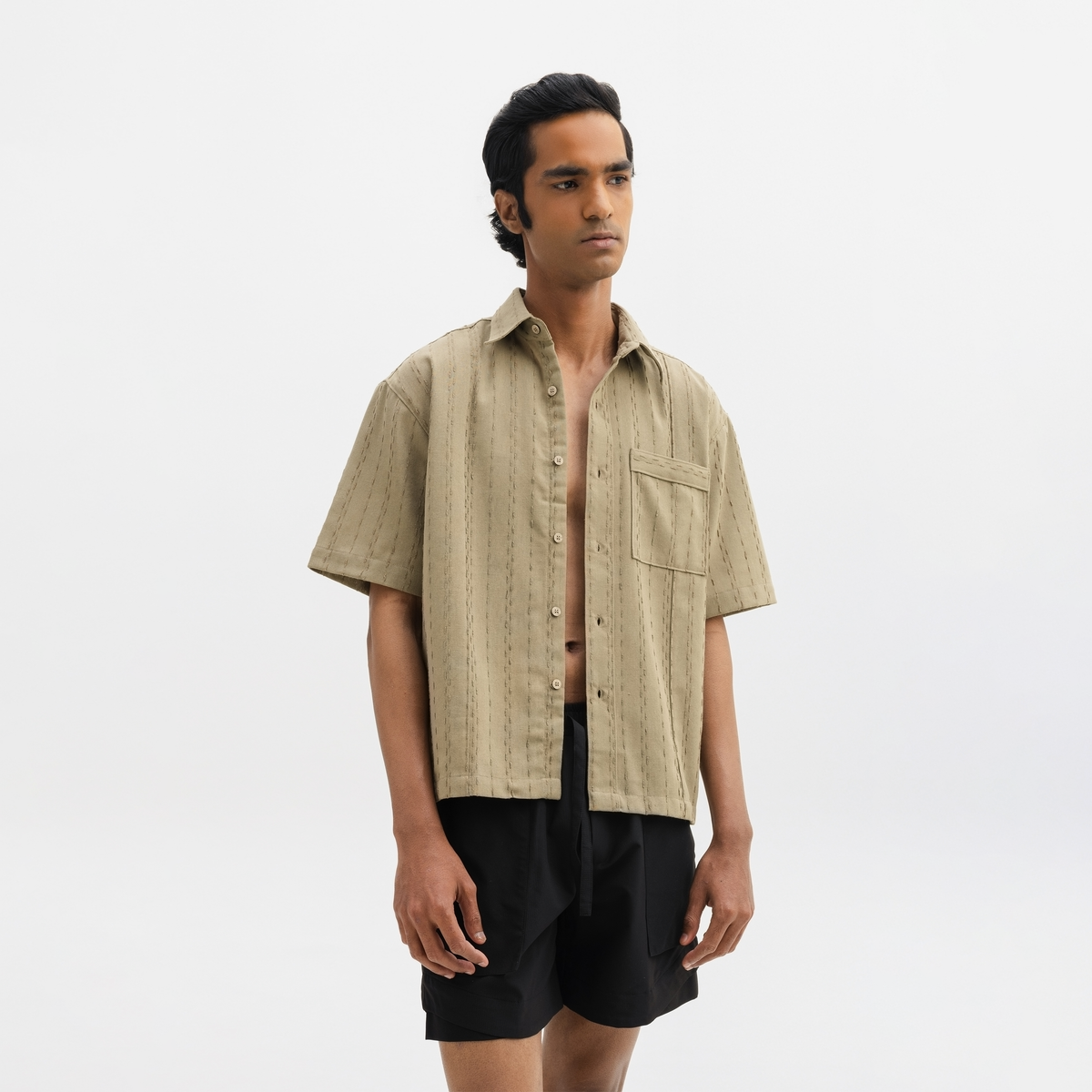 TWO TONED TWISTED YARN SHIRT - BAMBOO GREEN