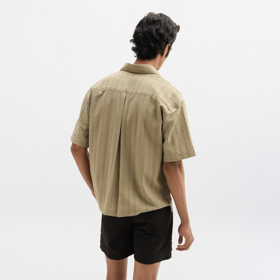 TWO TONED TWISTED YARN SHIRT - BAMBOO GREEN