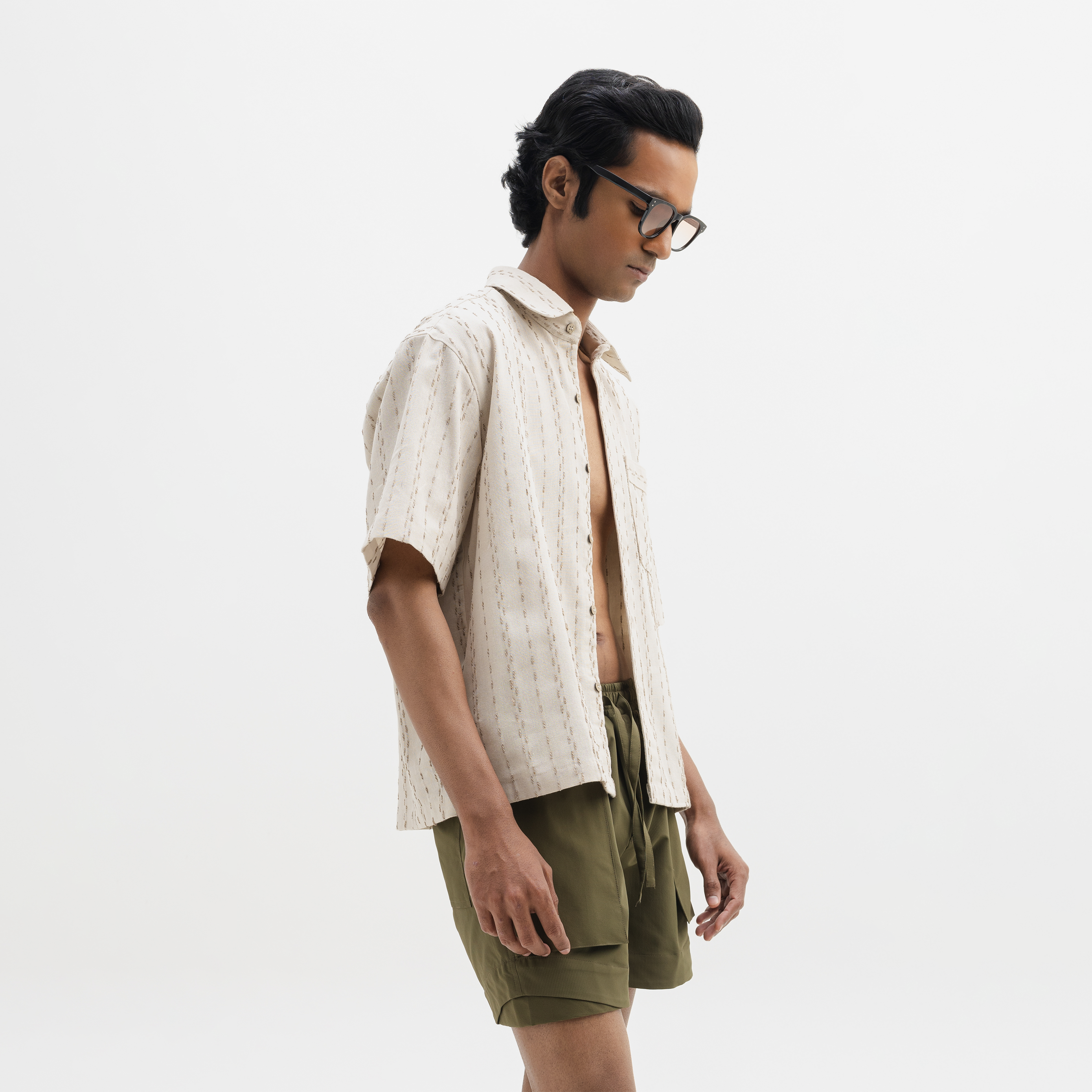 TWO TONED TWISTED YARN SHIRT - SANDALWOOD