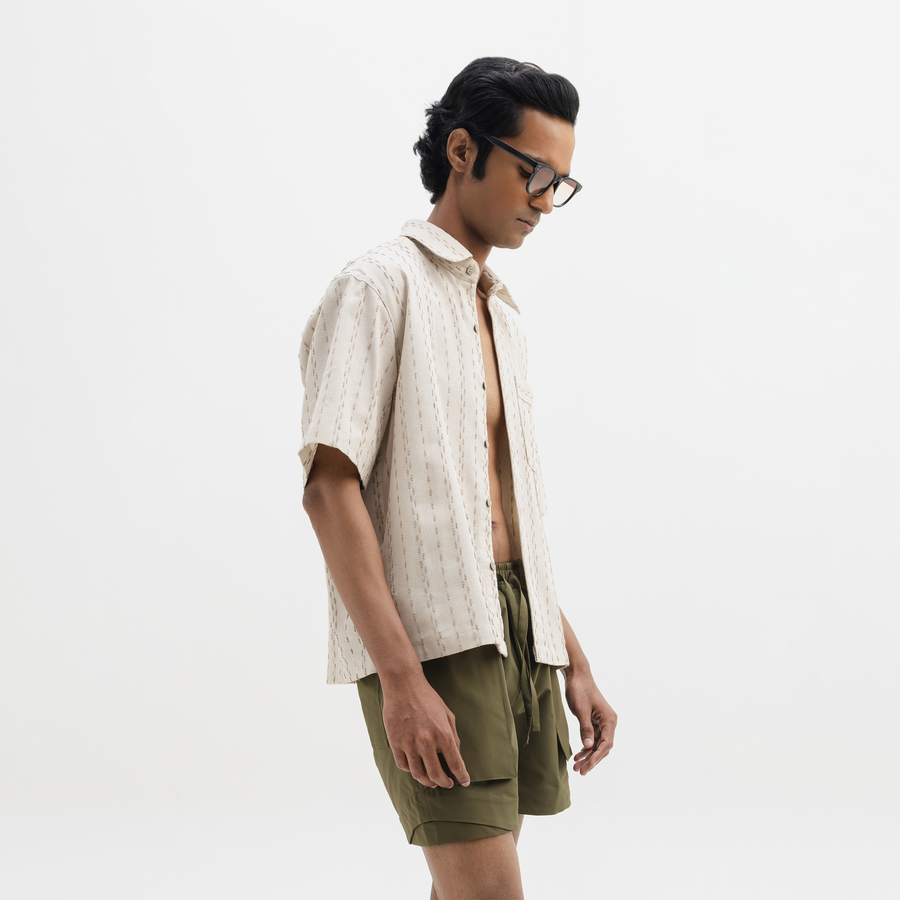 TWO TONED TWISTED YARN SHIRT- SANDALWOOD