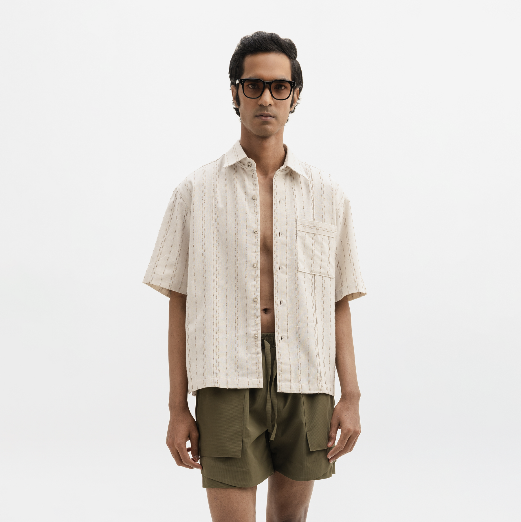 TWO TONED TWISTED YARN SHIRT- SANDALWOOD