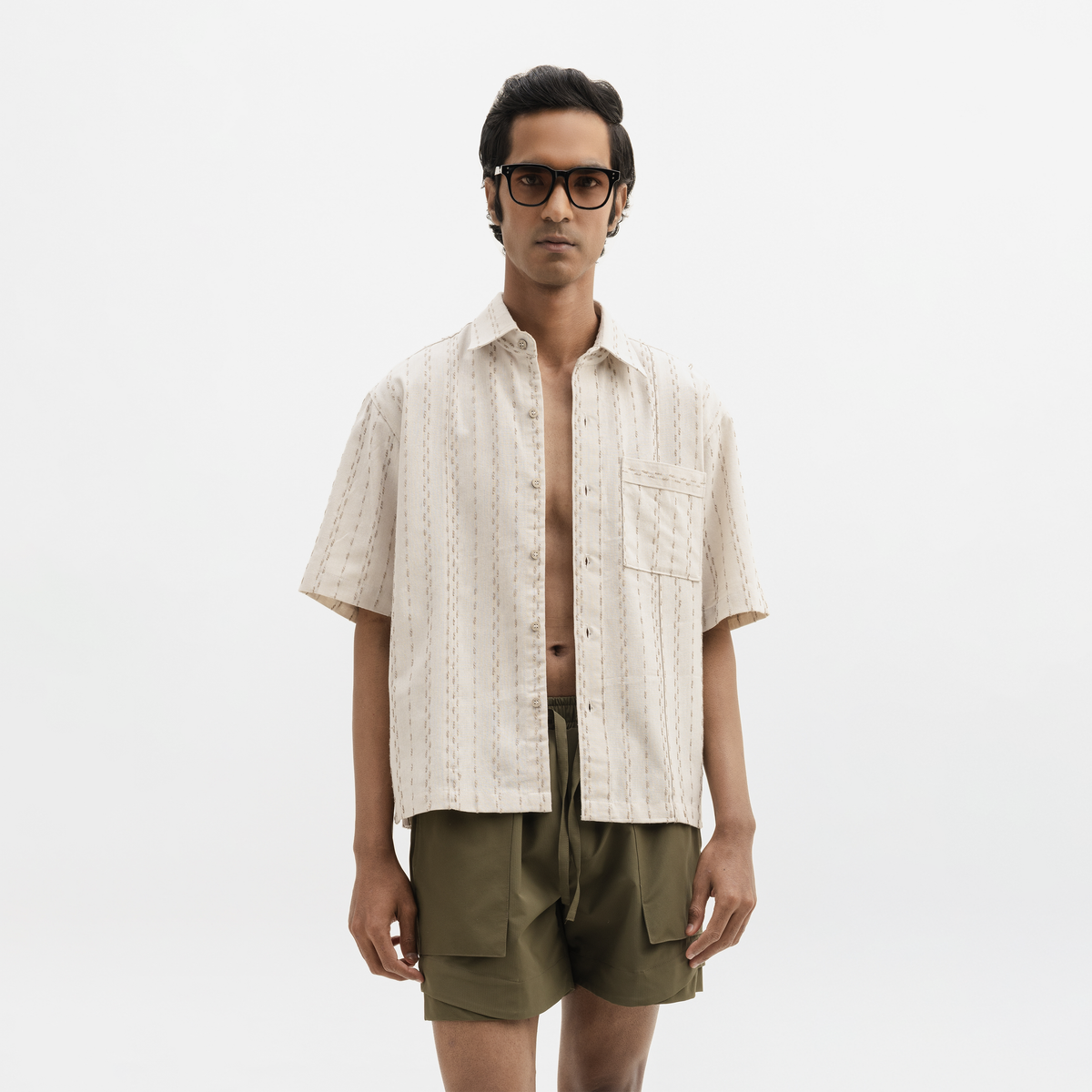 TWO TONED TWISTED YARN SHIRT - SANDALWOOD